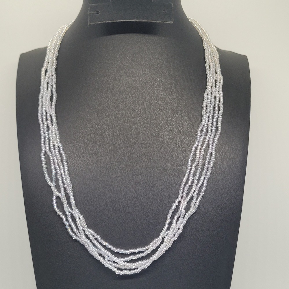 Andrew Stone Himalayan Necklace Clear Iridescent Multi Strand Seed Bead